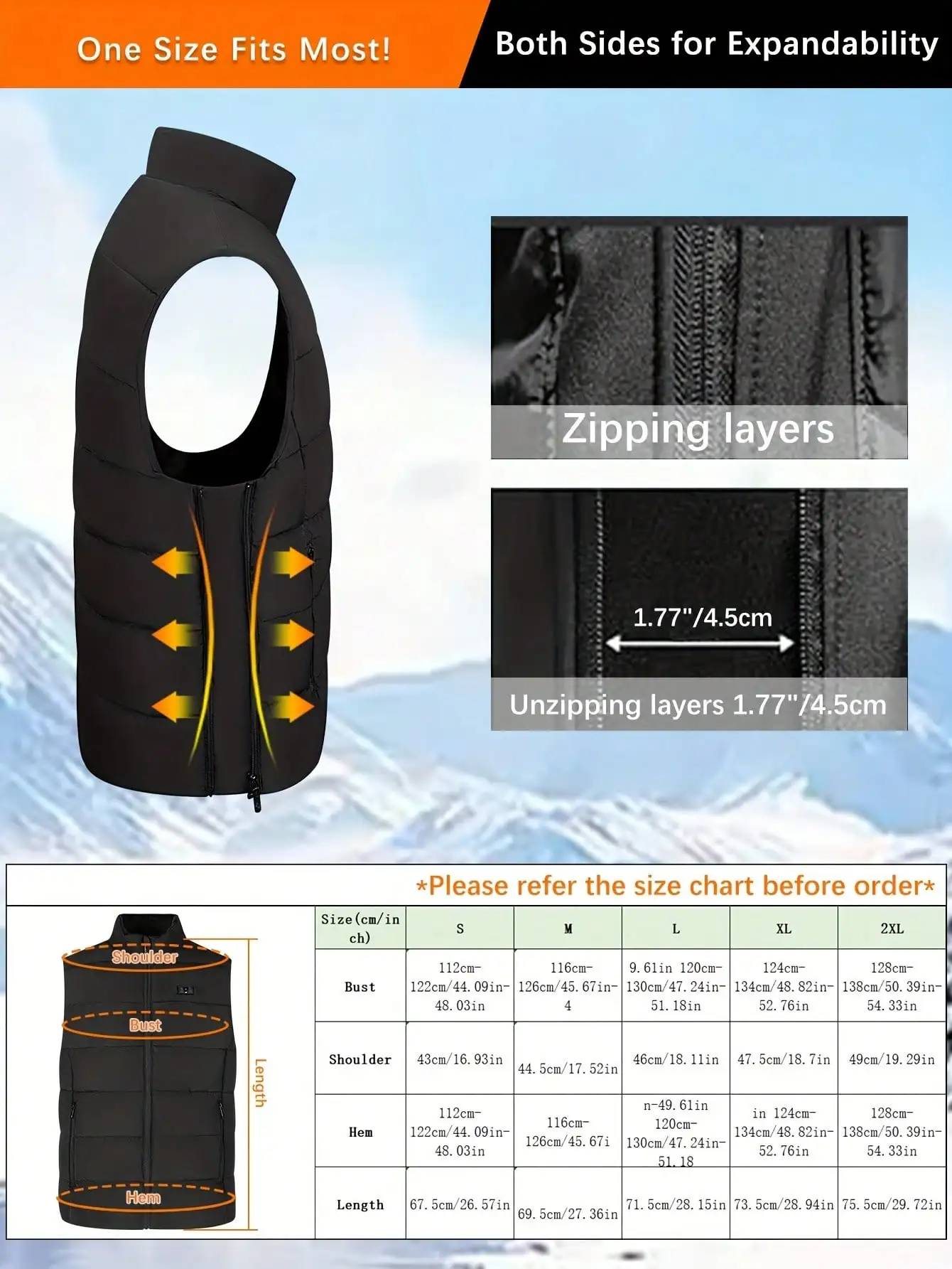 Women And Men's Heated Vest, 15 Heating Zones, Contains An Led Light With 3 Levels Of Lighting, Convenient For Activities At Night, Lightweight Electric Heated Coat Women Warm Heated Clothing, For Outdoor Activities Winter(Battery Pack Not Included)