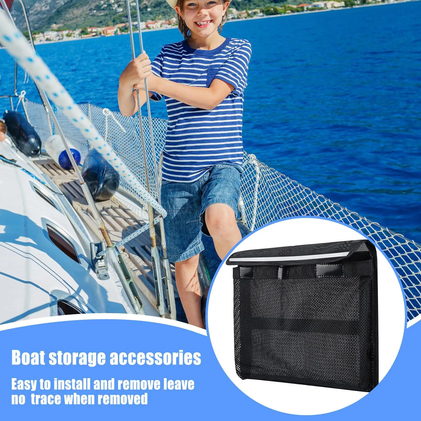

Boat Storage Bag Reflective Marine Mesh Tackle Bag No-Drilling Boat Organizer Accessory For Tool Key Flashlight Life Jacket