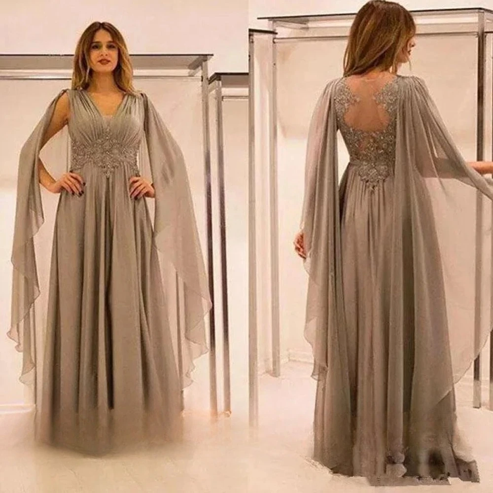Plus Size Mother Of The Bride Dresses A-line V-neck Chiffon Appliques Floor Length Formal Prom Gown Long For Wedding Guest