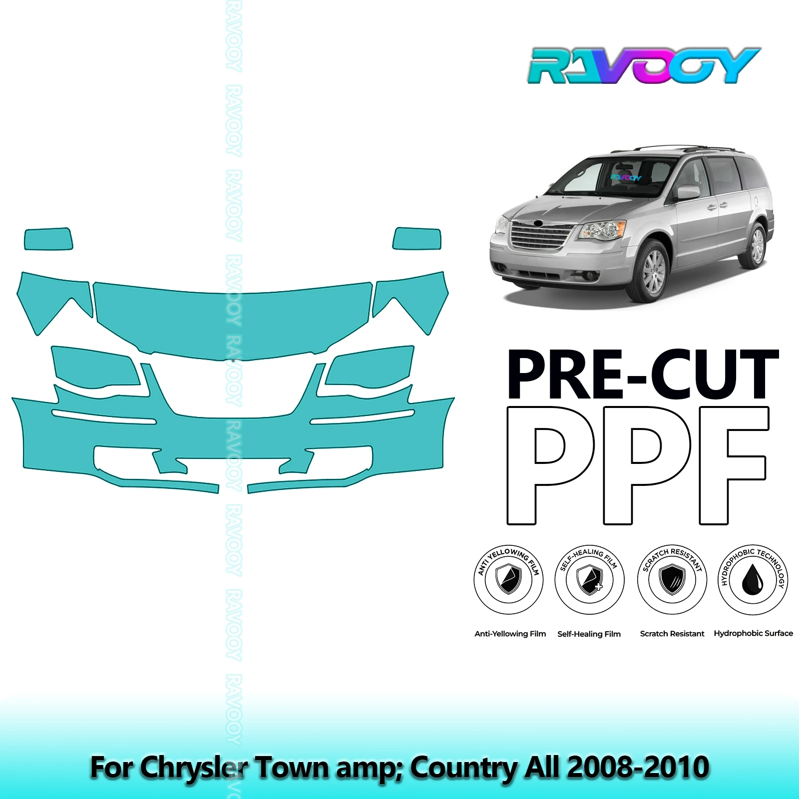 For Chrysler Town amp; Country All 2008-2010 Partial Front Pre-Cut Paint Protection Film PPF Stone Chip Kit | Clear/Matte/Black