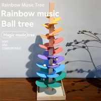 ABHS-Rainbow Musical Tree Toy Wooden Petals Assembly And Marble Run Balls Tracking Toy Rainbow Tree Building Set Kids Gift