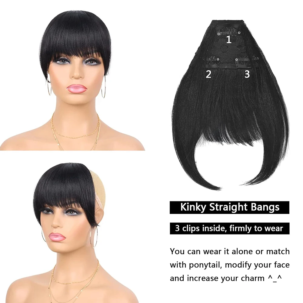 وصلة ذيل حصان برباط من ياكي مع غرة - وصلة ذيل حصان طويلة بمشبك مستقيم من ياكي للنساء قطعة شعر صناعية