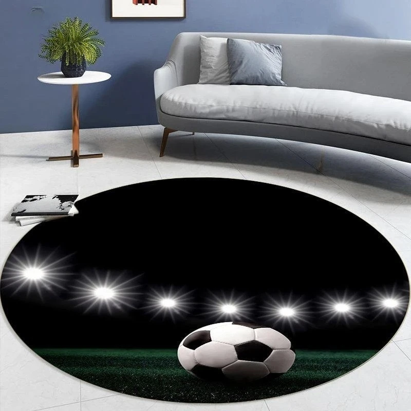 Football Round Carpet Non-slip Rug Ball Soccer Print Computer Chair Cushion Bedroom Decor Door Polyester Carpet Living Room Mat