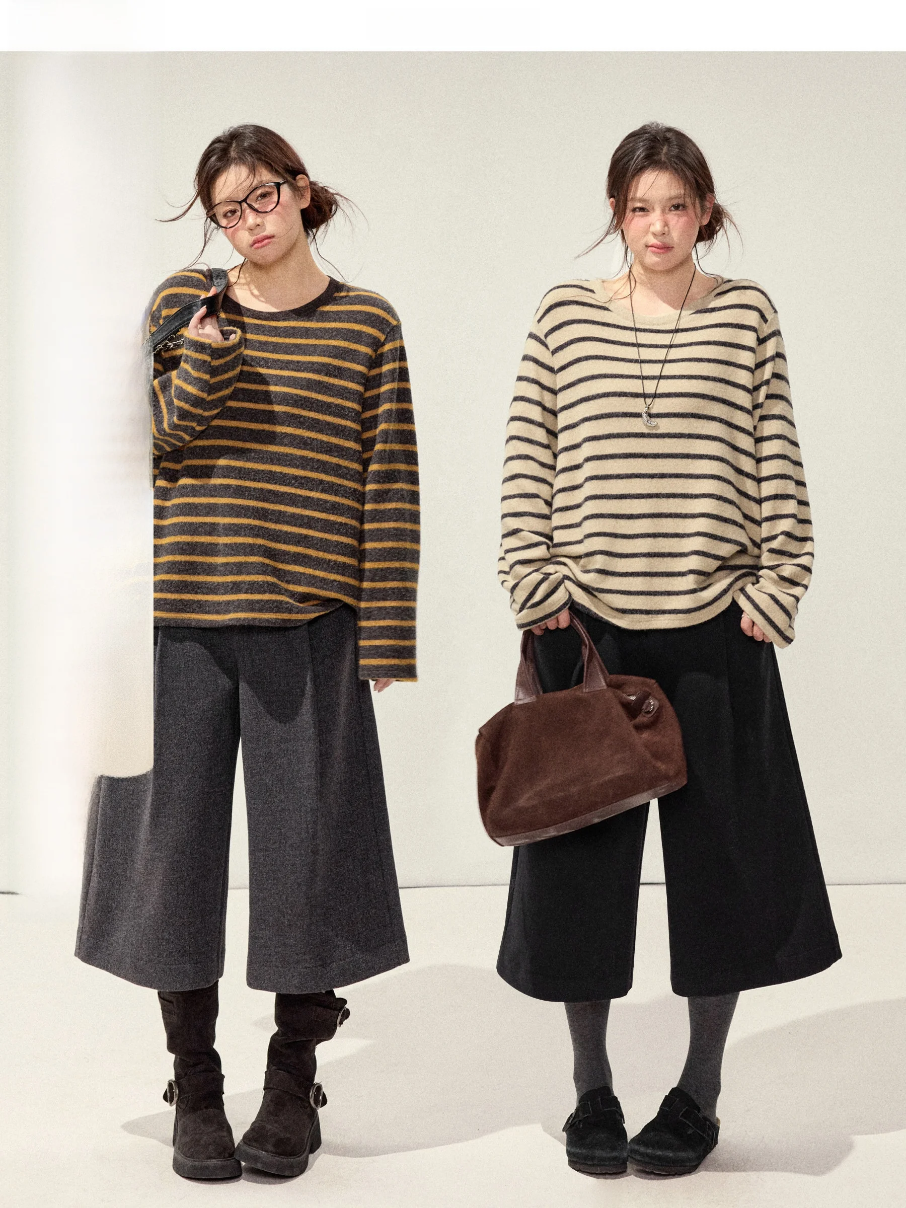 

Вязаный топ Jiu Studio "Stripe Interlude" больших размеров, свободного кроя, с круглым вырезом, в полоску, с длинными рукавами, для женщин