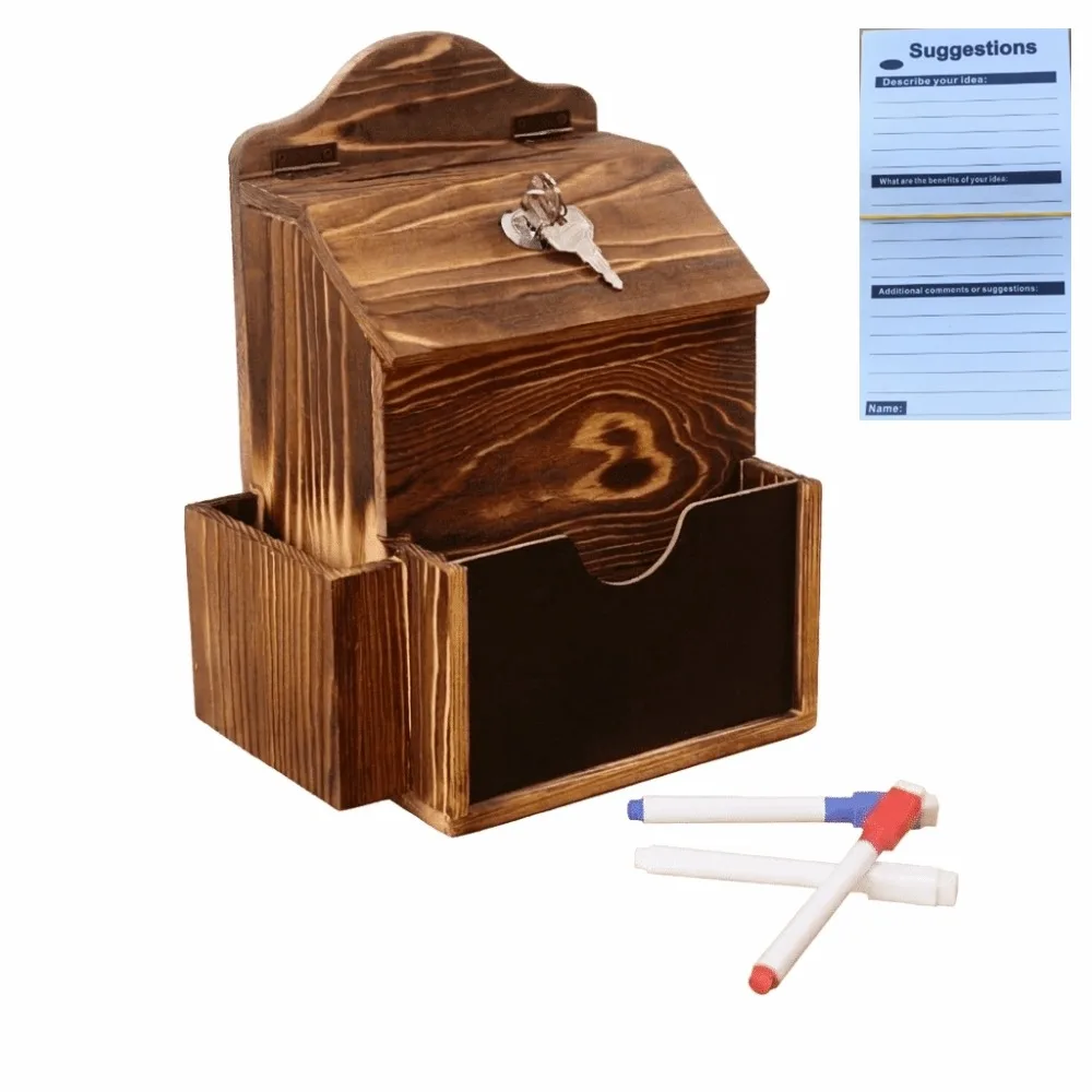 Retros Wooden Letter Box Large Storage Retro Donation Box Decorative Lockable Mail Post Box Indoor Outdoor Use