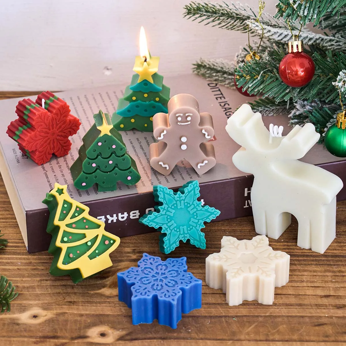 

3D Christmas Tree Silicone Candle Mold DIY Handmade Xmas Series Aromatherapy Soap Ornaments Plaster Mold Craft Gift Home Decor
