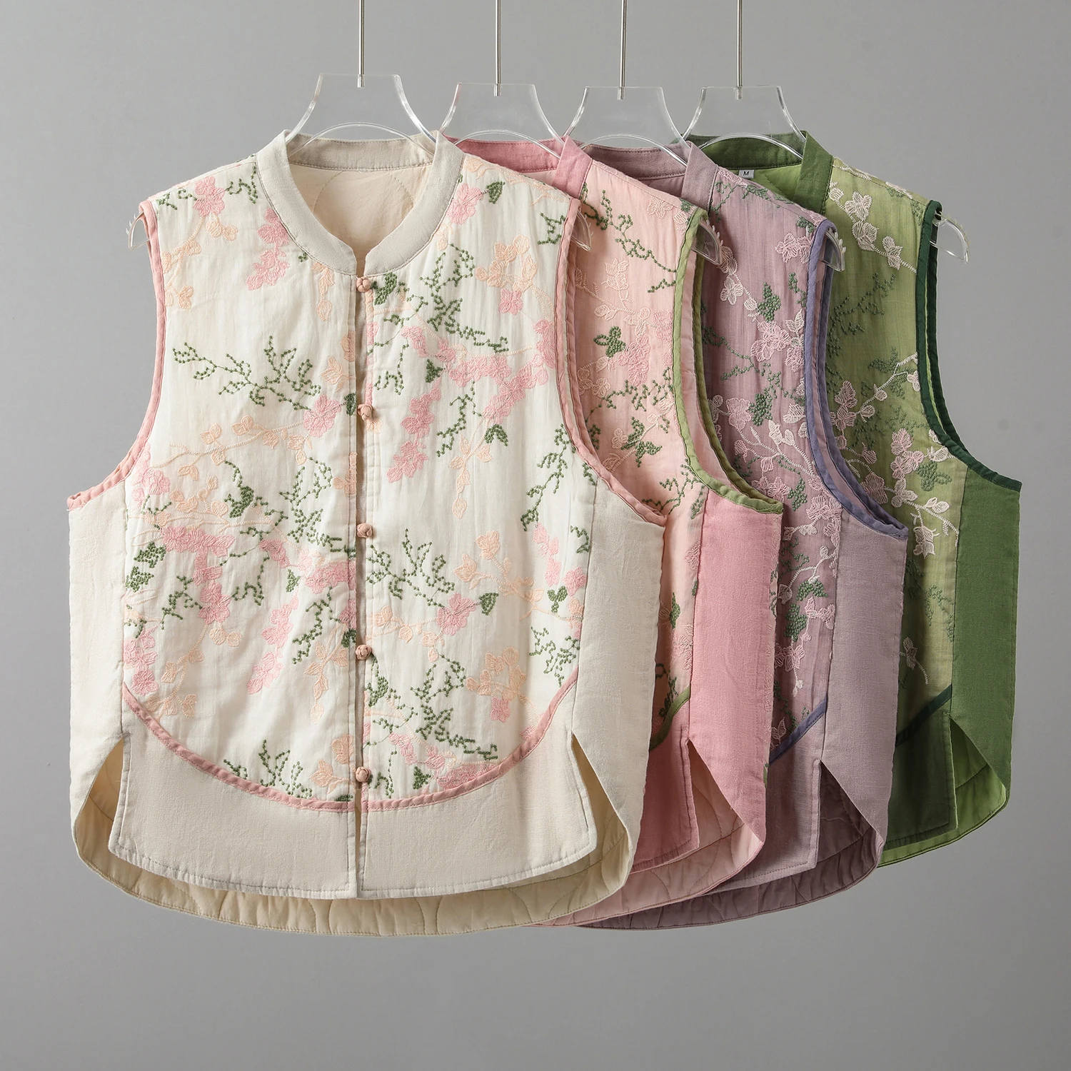 

Ele Embroidered Button-Up Svel Women's Vest Outerwear Improved Tang Suit Jaet Commute Sle Cotton Blend