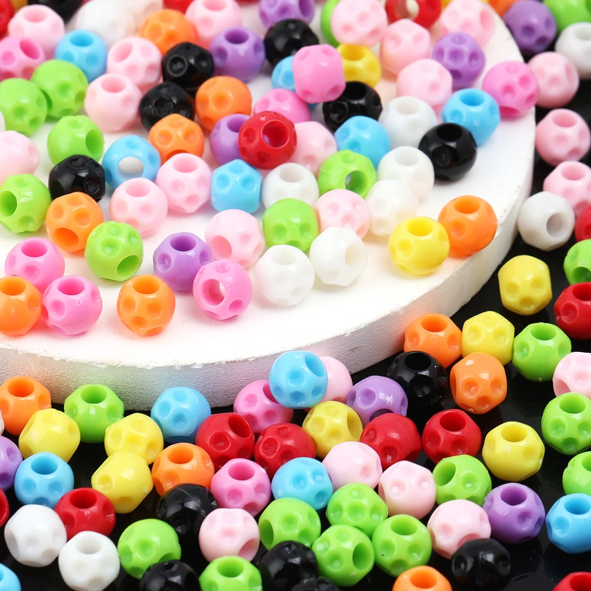 60g About 240pcs Random Color Dimpled Pit Round Acrylic Beads for DIY Bracelet Necklace Handmade Jewelry Craft Supplies