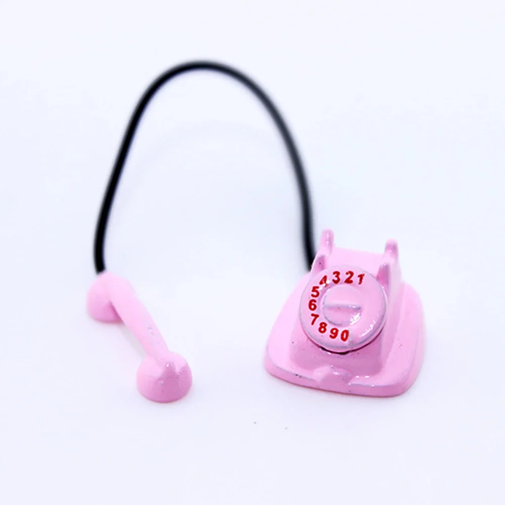1/12 Poppenhuis Miniatuur Metalen Roterende Telefoon Mini Vaste Telefoon Model Speelgoed voor Poppenhuis Accessoires Decoratie ob11 bjd