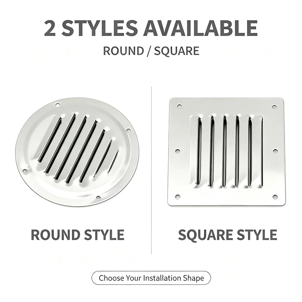 316 Stainless Steel Marine Ventilation Louver Cover Plate Circular & Square Air Outlet Vent Hardware For Boat Yacht RV Camper