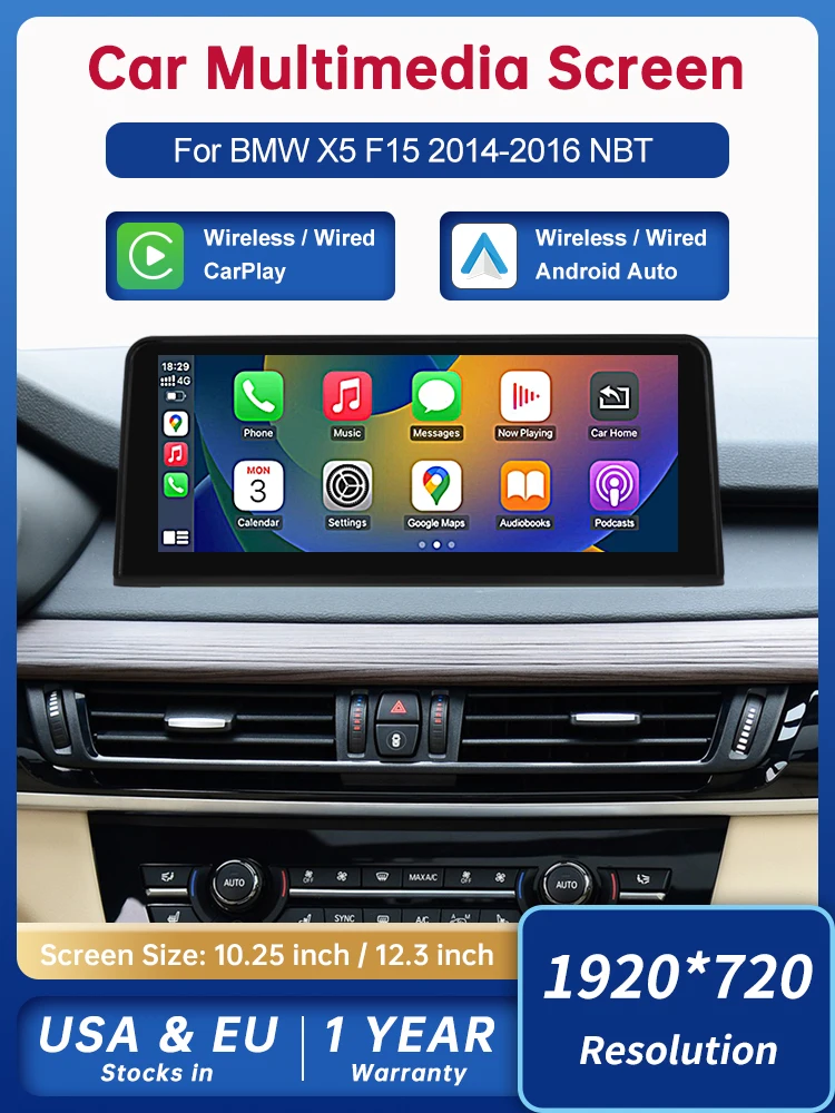 10,25 Zoll 12,3 Zoll Road Top Linux Display Multimedia-Player für BMW X5 F15 2014-2016 NBT EVO GPS Carplay Touchscreen