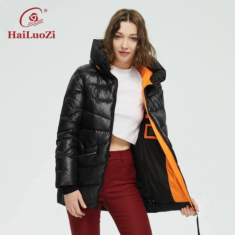 HaiLuoZi 2022 New Winter Women's Jacket Warm and Thick Fashion Coat Beautiful Zipper Design Hooded High Neck Female Parka  886