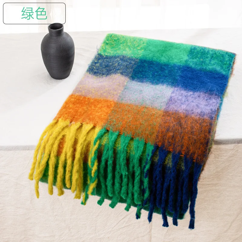 Winter Fashion Britis Plaid Scarf Women Warm Pashmina Female Scarves Wraps Bufanda Tassels Shawl Long Rainbow Hairy Luxury Brand