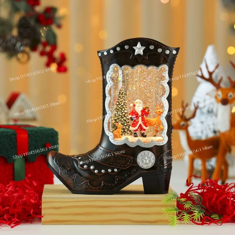Creative new high-heeled boots, water-filled luminous music box, night light ornament, Christmas, prop gift.