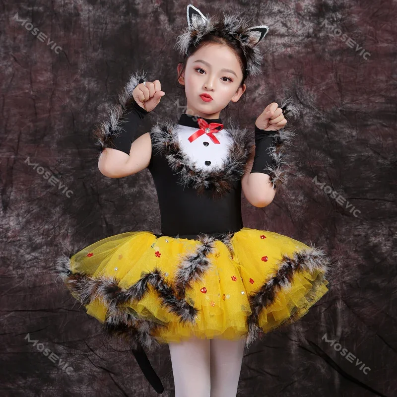 Gattino gatto danza ragazza Costume di halloween costumi di danza contemporanea bambini vestiti di scena danza moderna costumi Jazz per ragazze