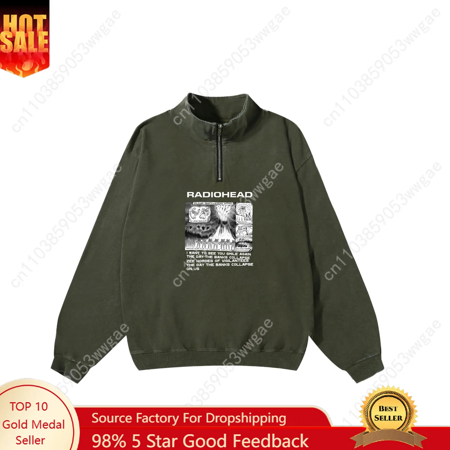 

Radiohead Rock Band Retro Sweatshirt Man Woman Teenager Vintage Pullover Half Zipper Sweatshirt Custom Top Long Sleeved Tshirt