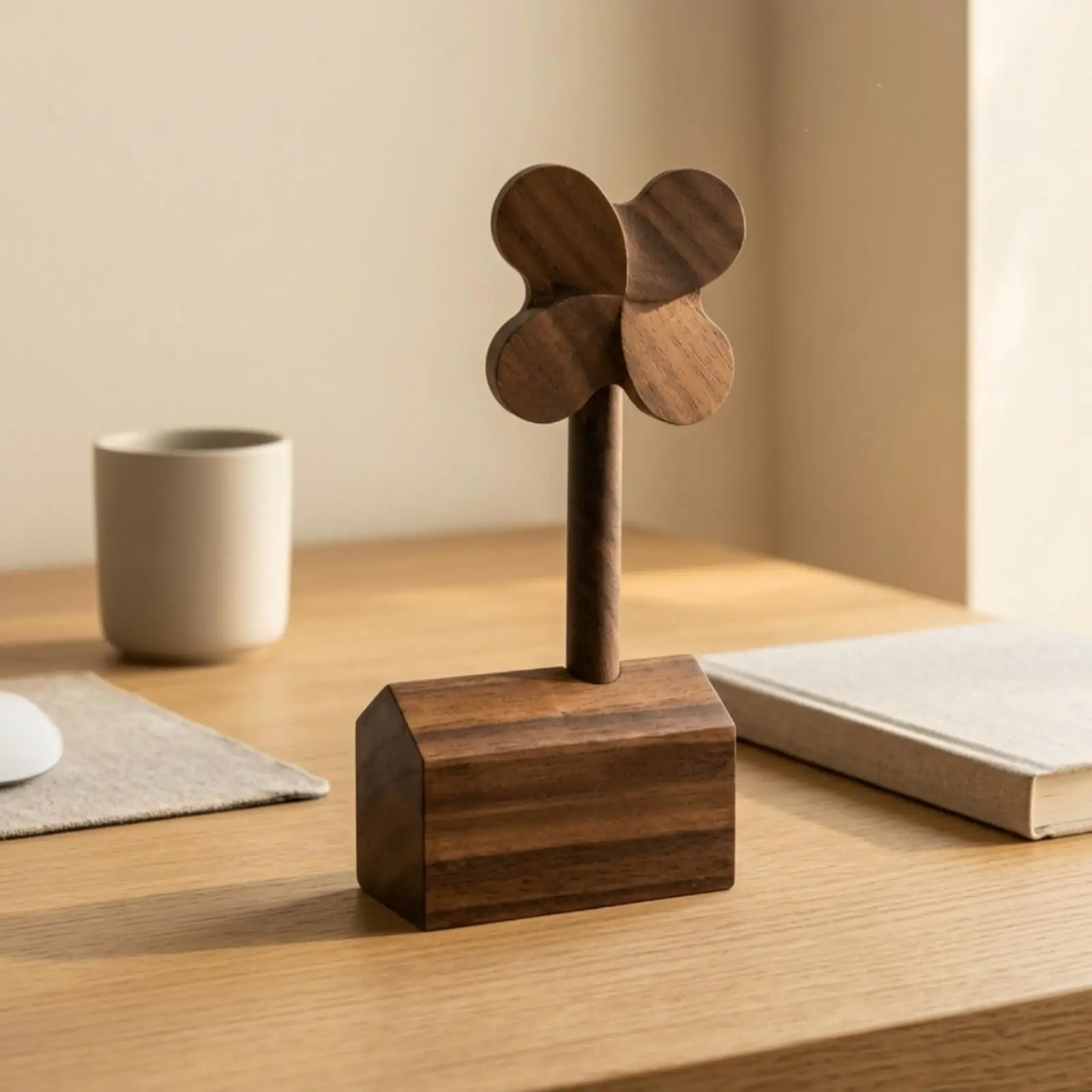 Handmade Wood Windmill Figurine Warm Home Decor Accent for Desk Shelf Office Corner Car Display Piece