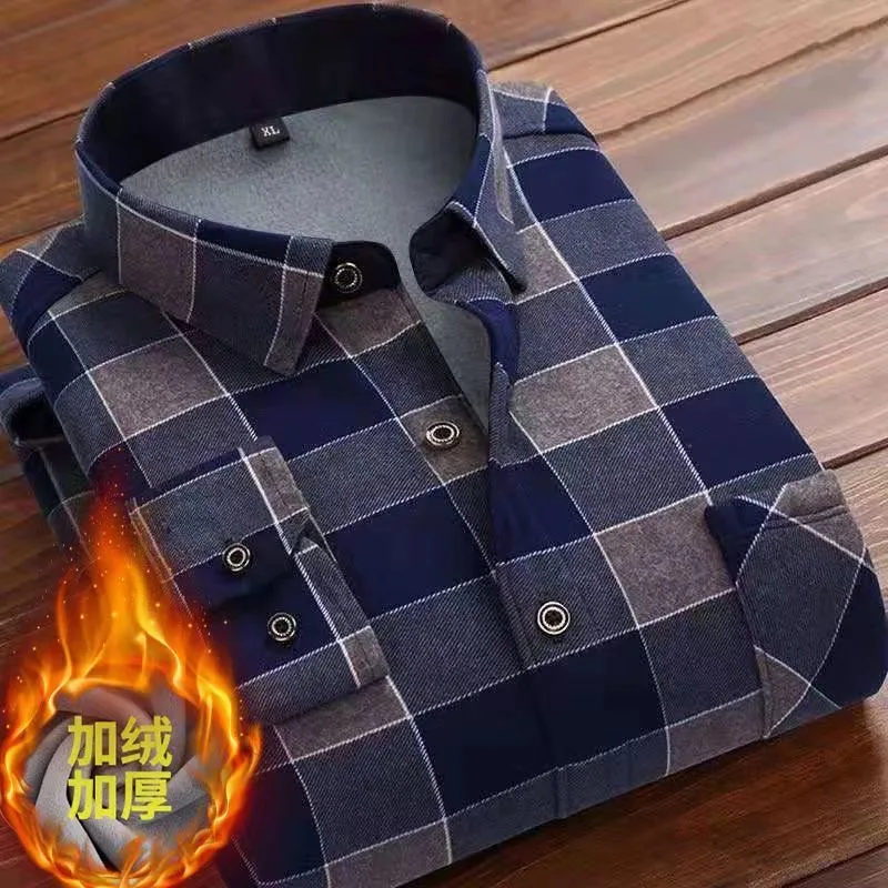 Chemise à rayures épaisses et chaudes pour hommes, nouvelle tendance d'hiver, décontractée, ample, rétro, sport, grande taille, haut de gamme, manches longues, L-5XL