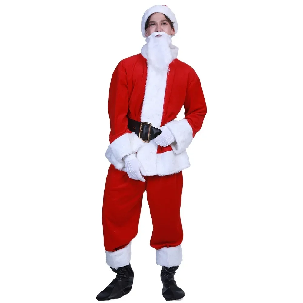 

Eraspooky Plus size Deluxe Fur Christmas Costumes For Adult Santa Claus Costume Men Classic Santa Outfit Belly Carnival Cosplay