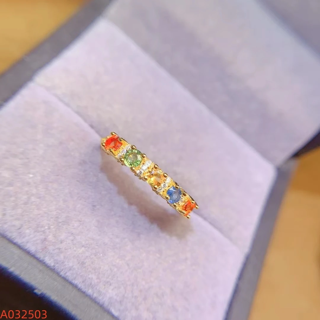 KJJEAXCMY Elegant Women's Colorful Sapphire Ring Natural High-Quality Crystal S925 Pure Silver with Exquisite Inlay Fine Jewelry