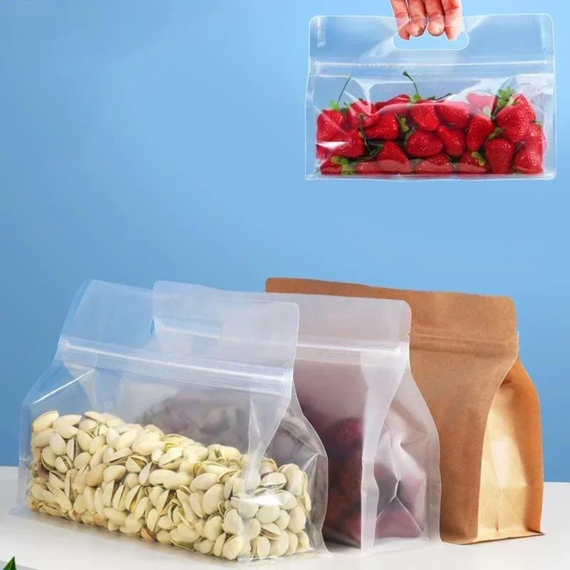 1pcs Food Packaging Ziplock Bags Transparent Frosted with Handle Stand Up Sealed for Candy Nuts Storage Reusable Pouch