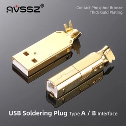 AVSSZ Fever USB 2.0 Type A B Port Jack Welding Plug Flat Square Interface Phosphor Bronze Thick Gold-plated Contact Solder Plug