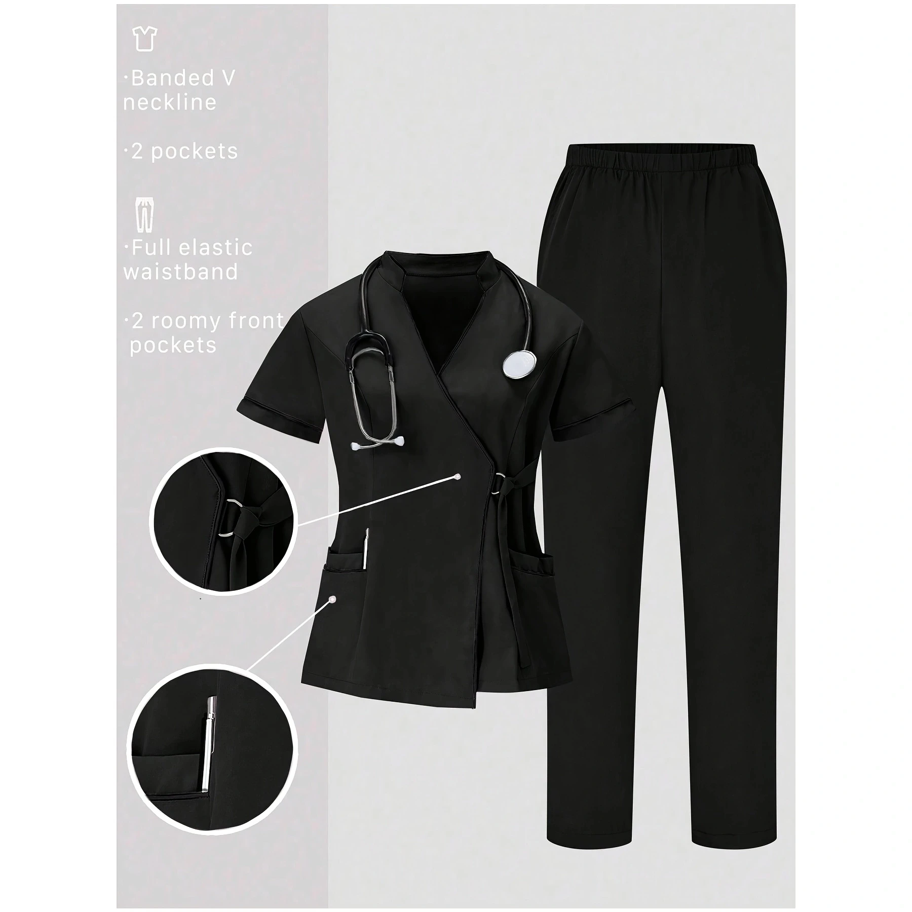 (set da 4 pezzi) Set sportivo da donna, uniforme da infermiera elasticizzata opaca, abbigliamento da lavoro, top medico traspirante, tasche casual color block