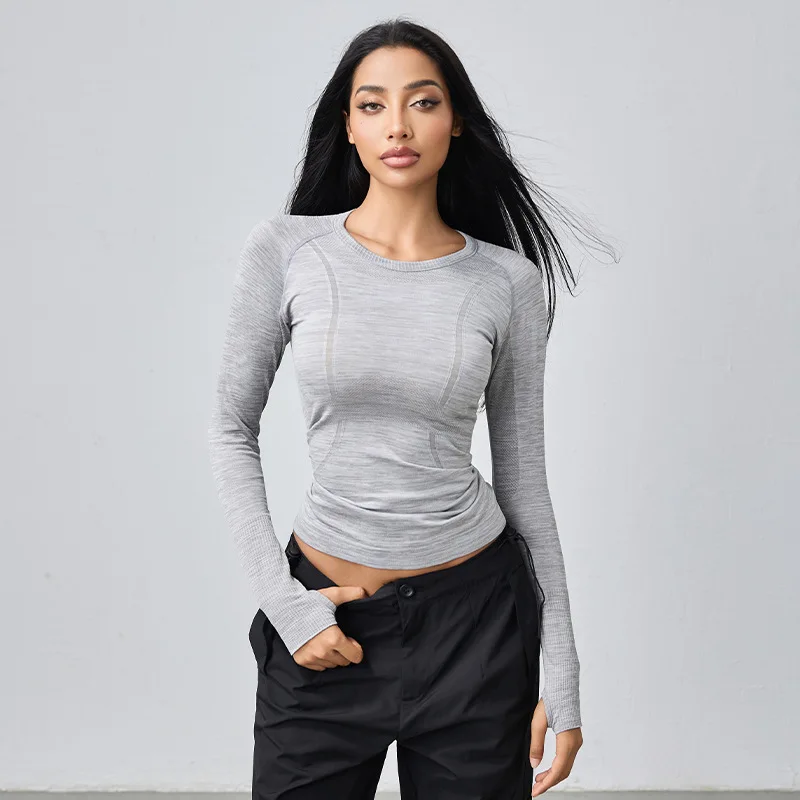 

Women's Seamless One-Piece Woven Long-Sleeved Sports T-Shirt Elastic Breathable Yoga Suit Fitness Training Outdoor Workout Gear