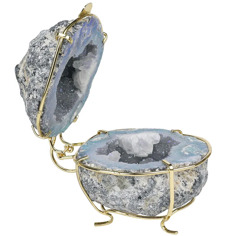 Natural Crystal Onyx Stone Jewelry Box Closing Storage Tanks Round Jar Decorative Figurines Home Decoration Accessories