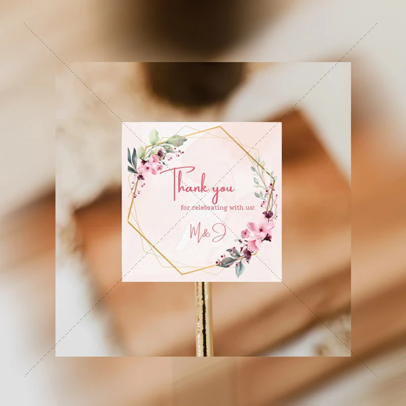 Square Wedding Sticker Custom Logo for Thank You Stickers Birthdays Personalize Design Label Gift Box Seal Sticker Self-adhesive