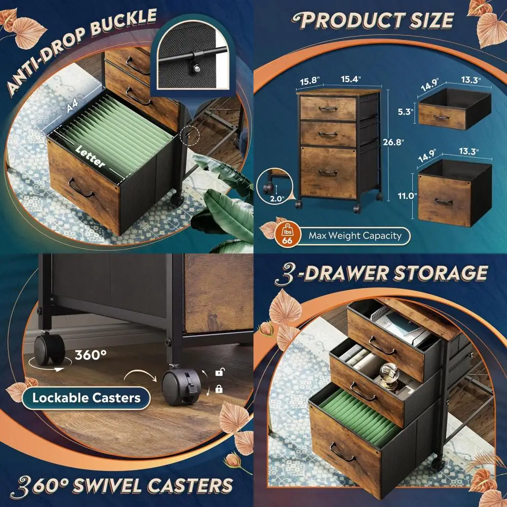 

Mobile Rolling Printer Stand with 3 Drawers, A4/Letter Size, Rustic Brown Wood Grain Finish for Home Office