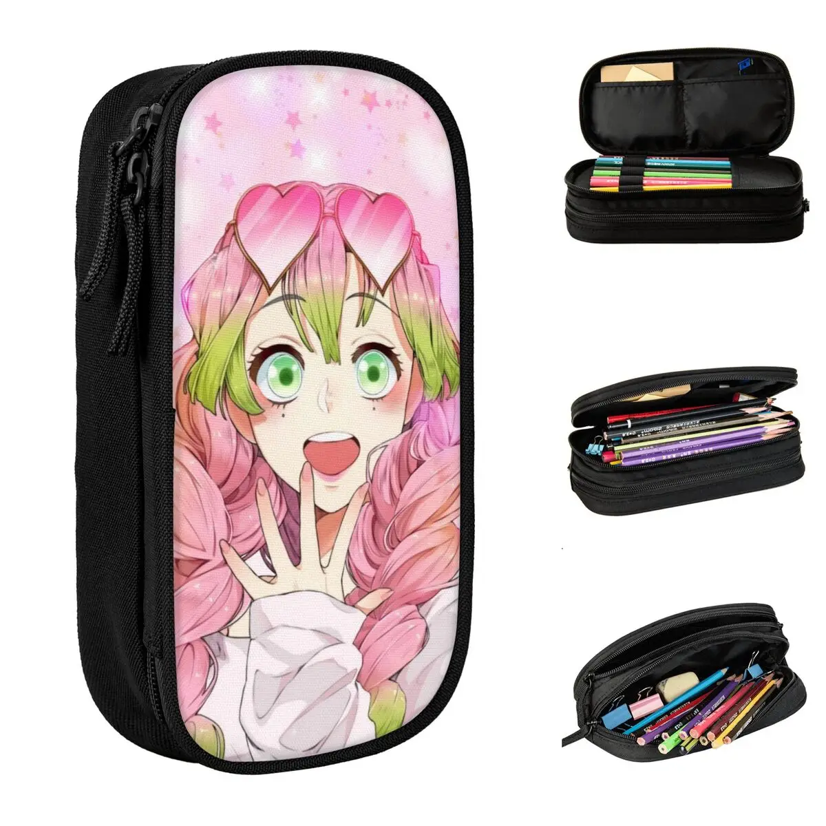 Demon Slayers Mitsuri Kanroji Pencil Case Anime giapponesi Comic Pen Holder Bag Girl Boy Big Capacity Office Gift Pencil Box