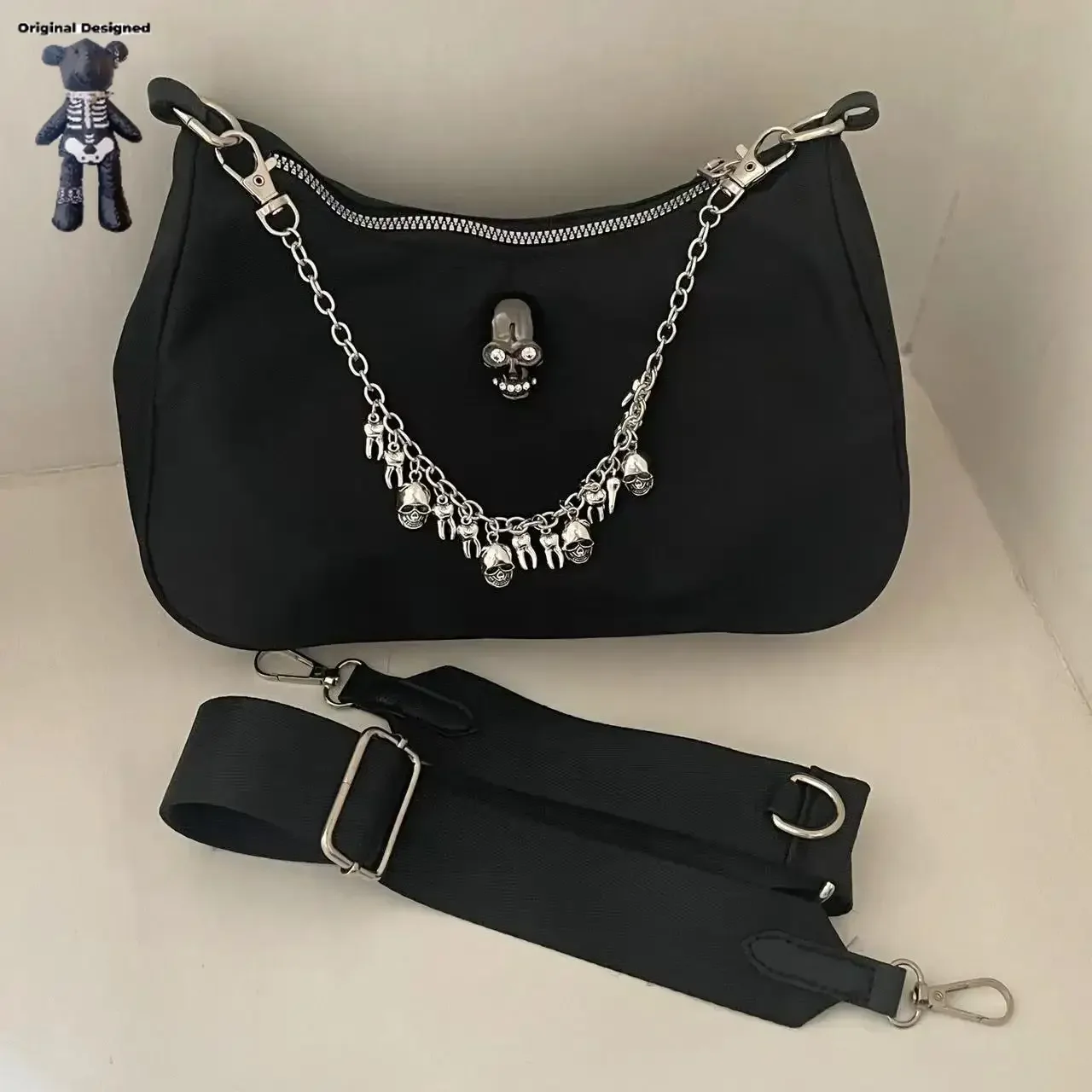 Y2K Style Underarm bag black Gothic Skull Women's Tote Bags Versatile Oxford Cloth Crobody Shoulder Bags