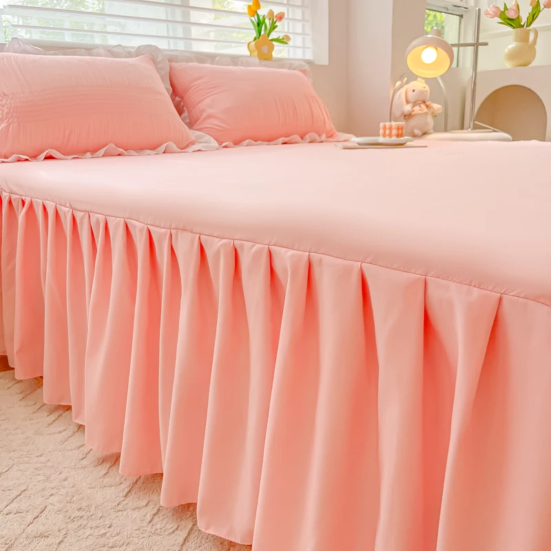 Bonenjoy Bedspread Solid Color Bed Skirts Home Bed Cover Brushed Mattress Protector faldones de cama (Pillowcase Need Order)