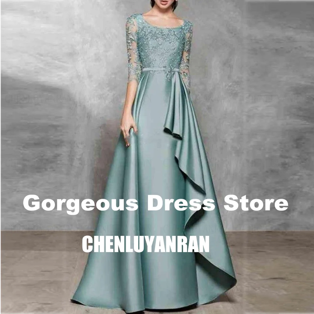 Customized Simple Satin Mother of the Bride Dress O Neck 3/4 Sleeves A-Line Wedding Party Gowns Applique Dress Wedding Party New