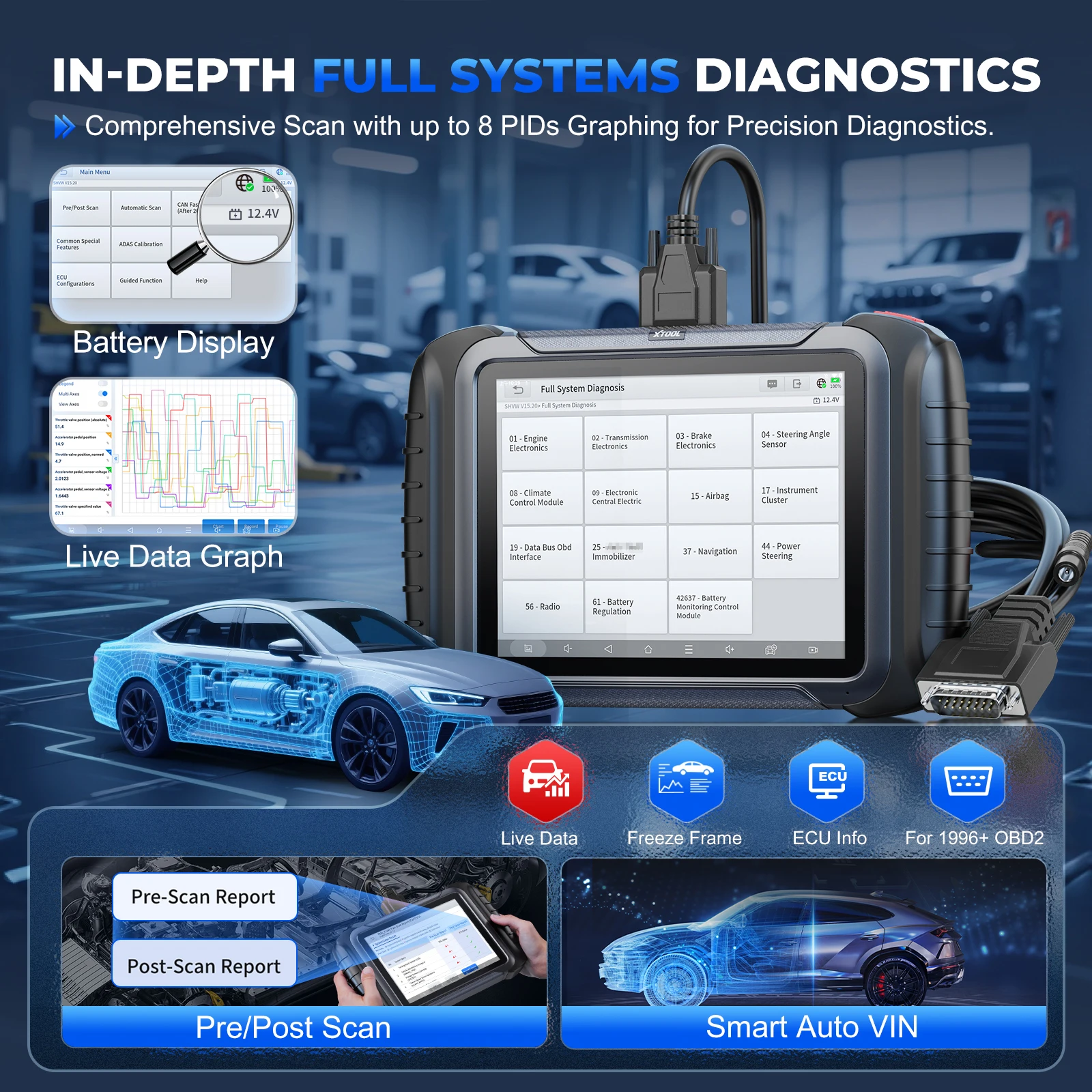 Afbeelding 5: 2026 XTOOL D8S OBD2 Scanner AI-geassisteerd diagnosetool met topologische mapping, bidirectionele scanner, volledige systeemdiagnose, 42+ resets, actieve test, sleutelprogrammering, ECU-codering, PMI voor Ford CANFD DoIP, 3 jaar gratis update