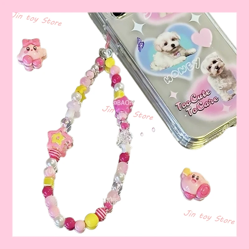 

Kawaii Kirby Beaded Mobile Phone Chain Charm Ins Cartoon Star Kirby Ccd Camera Chain Pendant Girls Bag Sweet Accessories Gift