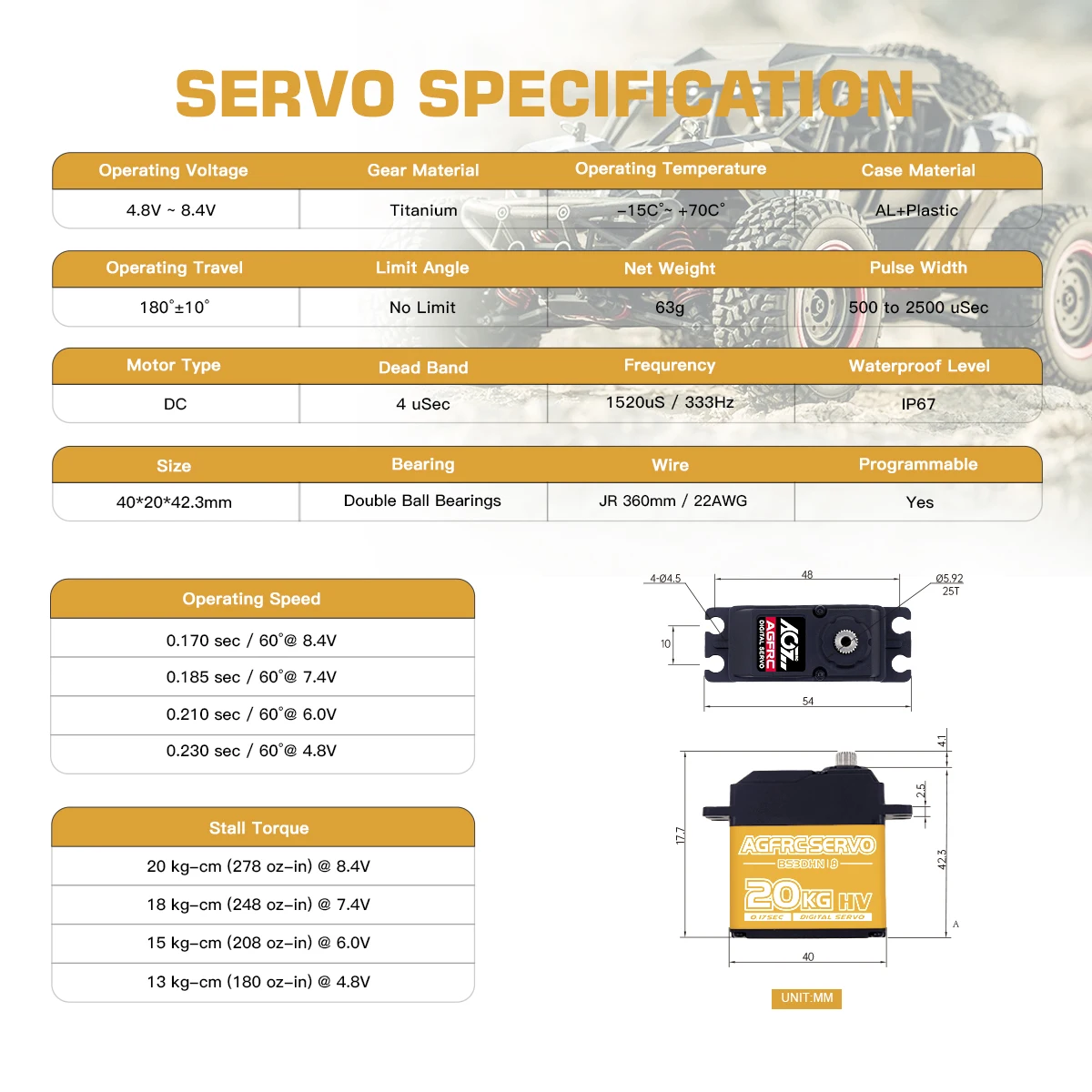 AGFRC-Servo Motor Digital DC Programável de Velocidade Rápida, Titanium Gear HV, 20kg, B53DHN, RC Car Part, Avião, Robô, Modelos de Barco