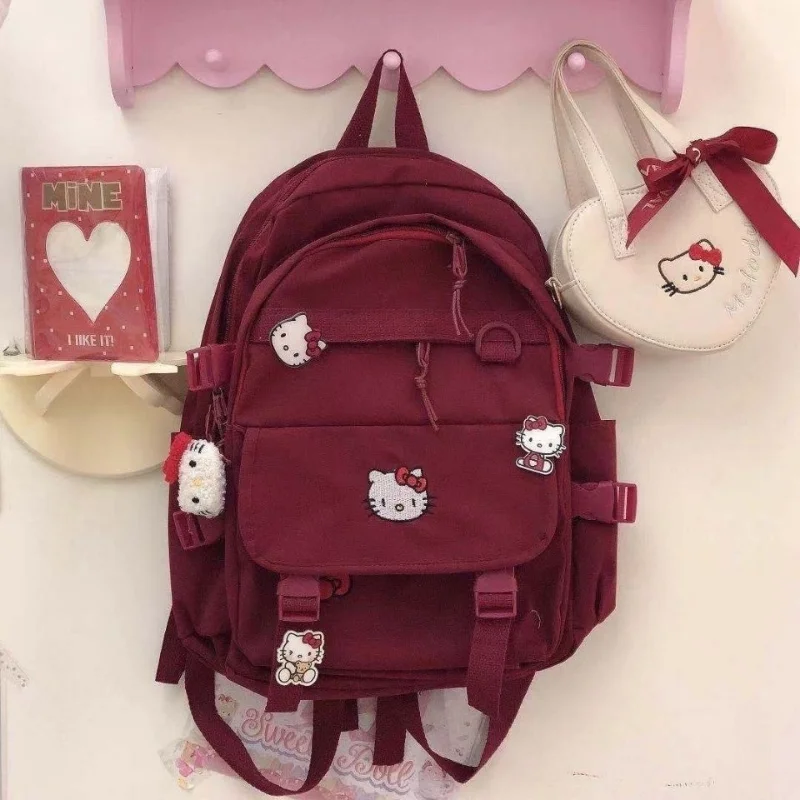 

Новый школьный портфель Sanrio Hello Kitty, милый мультяшный повседневный рюкзак на плечо, легкий и вместительный рюкзак