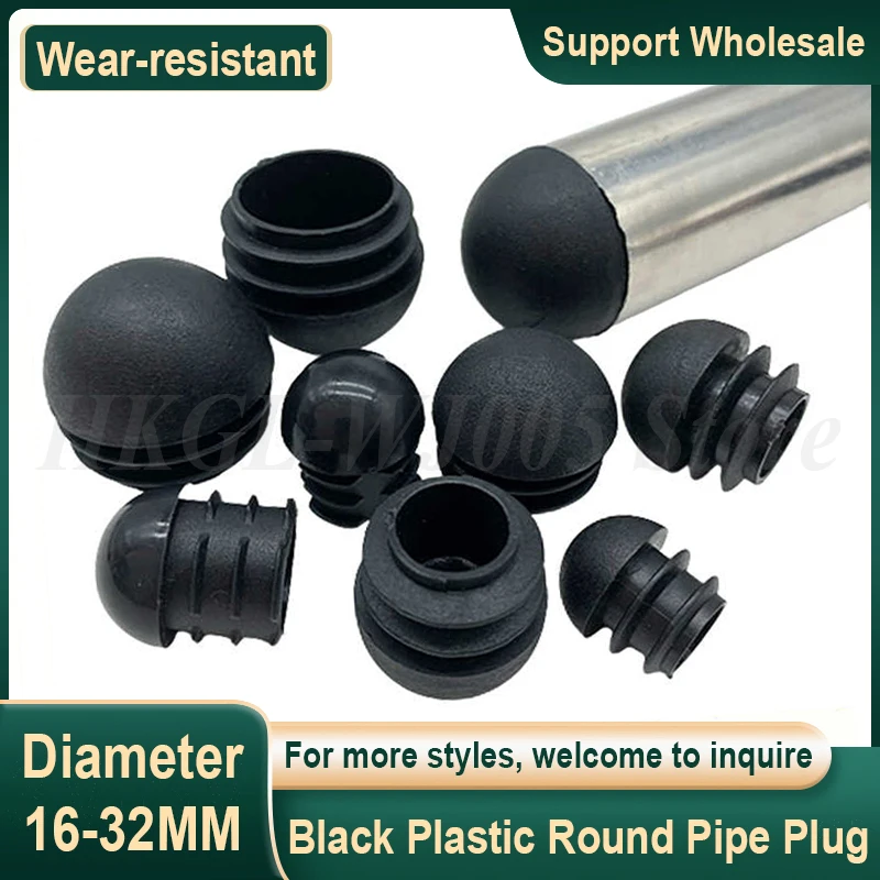 

Black Plastic Round Pipe Plug Domed End Caps Non Slip Chair Leg Foot Dust Cover Floor Protector Pad Furniture Foot Pad 16-32mm