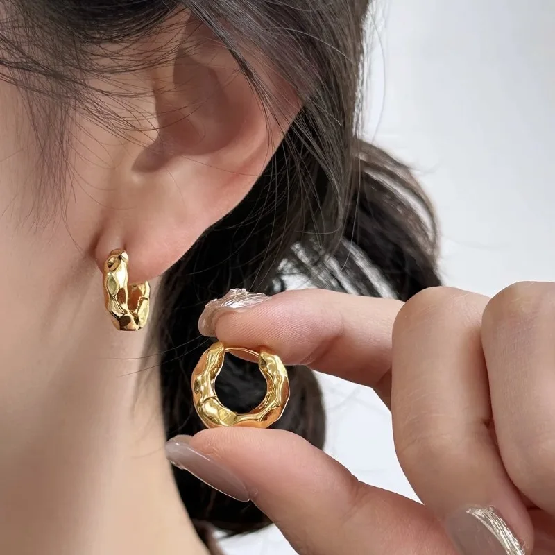 Круглые серьги-кольца из стерлингового серебра 925 пробы для женщин, винтажные массивные плиссированные универсальные круглые серьги, предотвращающие аллергию, ювелирные изделия, подарки