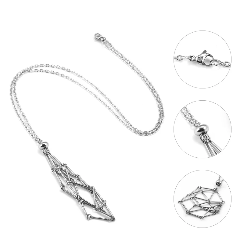 كريستال قفص قلادة حامل الحجر الفارغ حبل الفولاذ المقاوم للصدأ سلسلة قابل للتعديل قلادة صافي حقيبة جوهرة طبيعية مجوهرات الإكسسوار #3