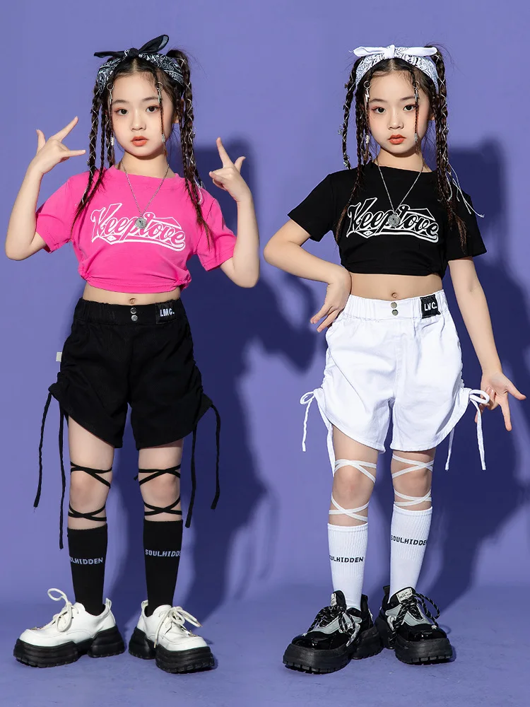 Fashion Summer Cool T Shirt Shorts Children Dancewear for Girls Street Dance Wear Dancing Clothes Ballroom Jazz Hip Hop Costumes