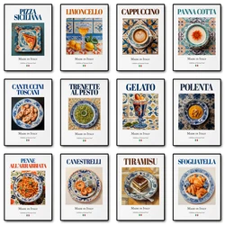 Retro Traditional Italian Food&Drink Cappuccino Dessert Poster Canvas Painting Wall Art Pictures Home Restaurant Decor Gift