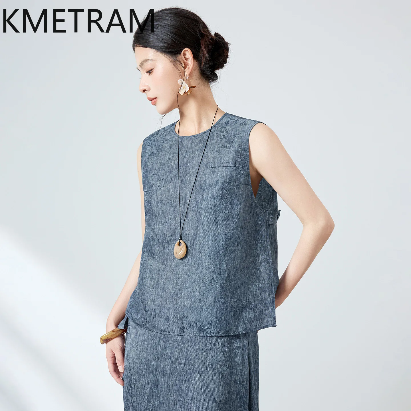 KMETRAM 54.5% Mulberry Silk 45.5% Linen Bleded Women's Tanks Denim Loose Vest Casual Summer Tops for Woman Clothing 2026 майка