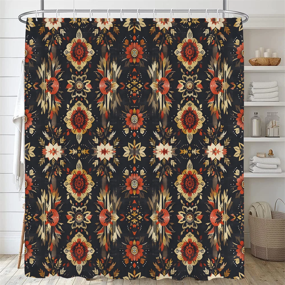 Colorful Bohemian style Flower Print Shower Curtain Boho Floral Waterproof Morden Bathroom Bathtub Curtain Room Decor With Hooks