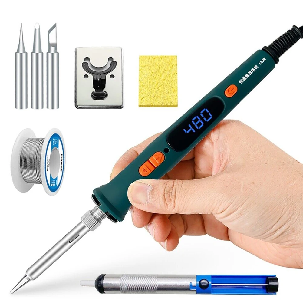 1 Set Soldering Iron Digita Digital Display Soldering Pen Welder Supplies Welding 120W 200-600℃ 220V European Plug