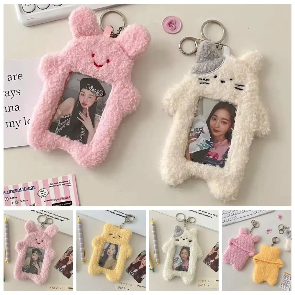 

Cat Cartoon Plush Photocard Holder Rabbit INS Bus Card Holder with Keychain Pendant ID Card Cover Idol Photo Sleeve DIY