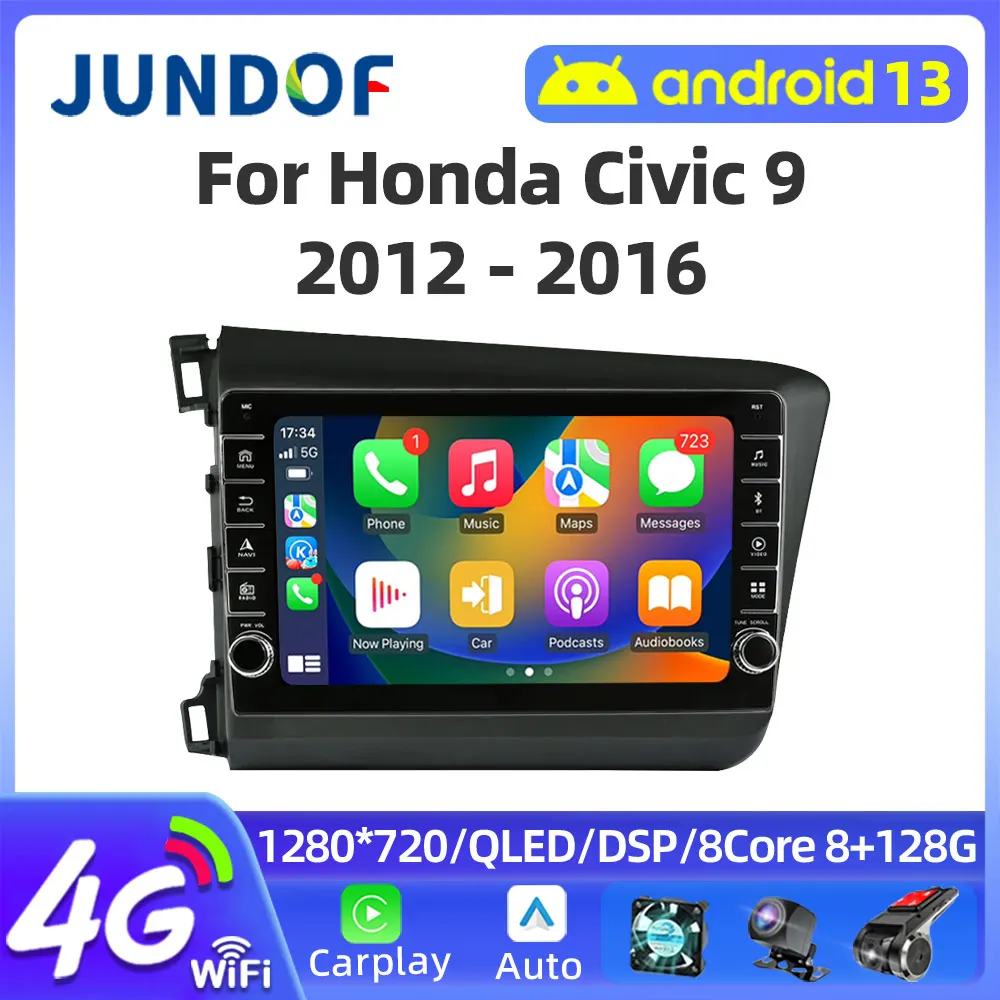 

9 inch for Honda Civic 2011-2013 2014 2015 Android 13 WIFI Car Radio Multimedia Video Stereo Player Navigation GPS CarPlay WIFI