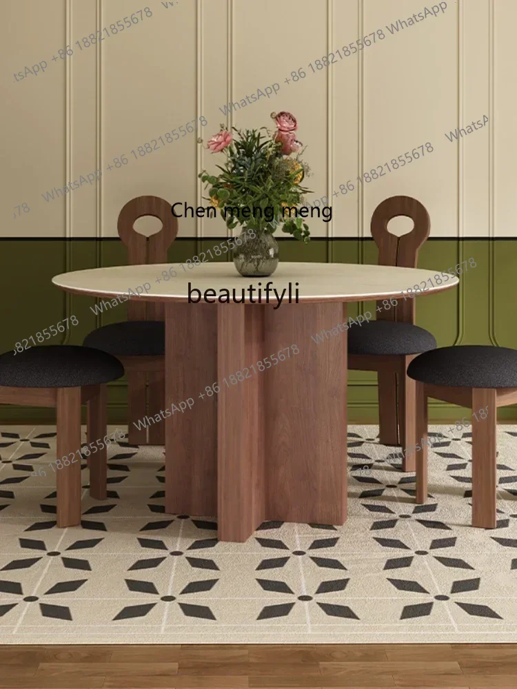 A182 1A French Retro North American Black Walnut Dining Table and Chair Cave Stone Stone Plate round Table Coffee Table